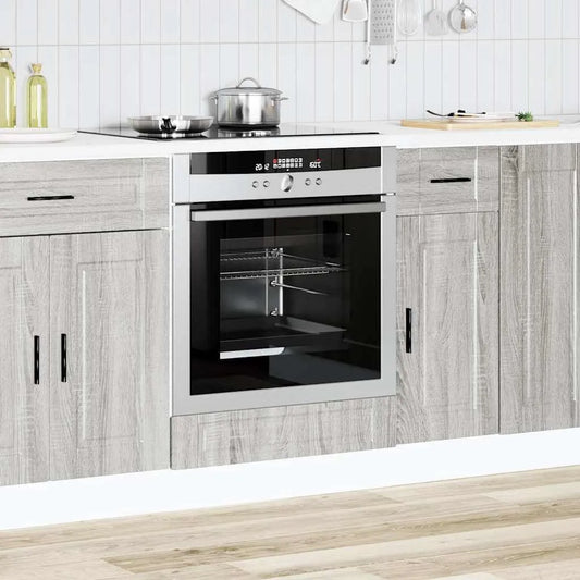 Forno a microonde, Porto - Mobiletto da cucina in legno Sonoma, con piedini regolabili, spazio per forno e microonde, compatto, robusto, facile da