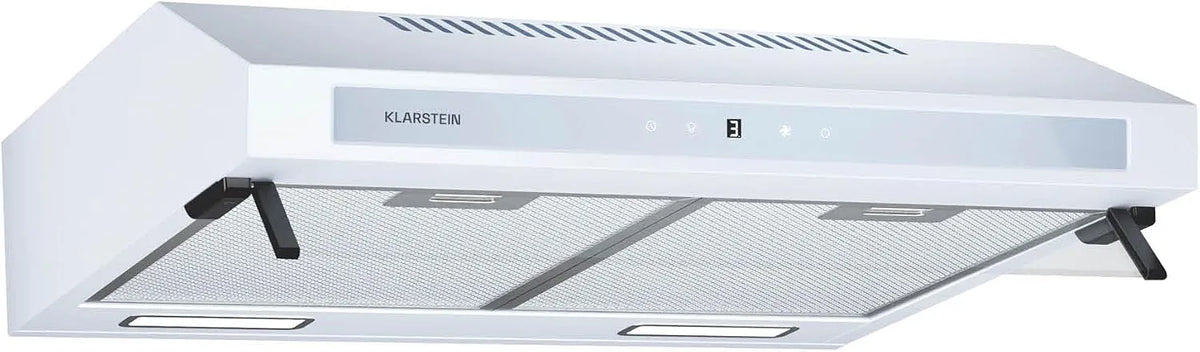 Klarstein Cappa aspirante, 60cm, 400 m3/h, cappa da cucina, scarico e ricircolo, illuminazione LED, da incasso, touch, bianco, ora, Doppio Motore