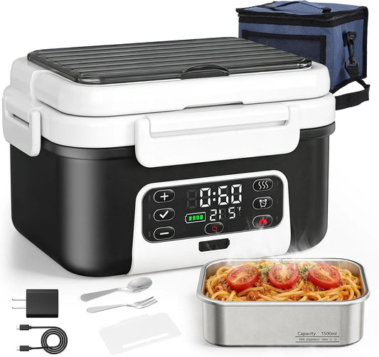 modello 24H, Porta Pranzo Riscaldabile con 6 Modalità di Riscaldamento & Timer 24H, 5L Lunch Box Elettrico Portatile, Scaldavivande a Batteria