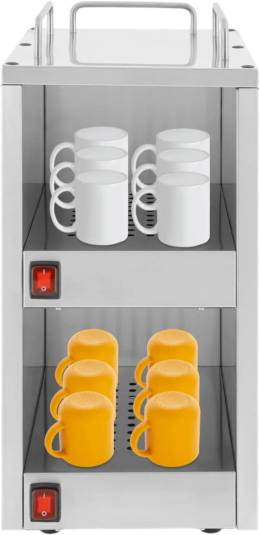 Prodotto in acciaio inox, Armadietto riscaldante per tazze, 140 W, 220 V, con 2 scomparti e isolamento a 75 °C, per ristorante, hotel, caffetteria