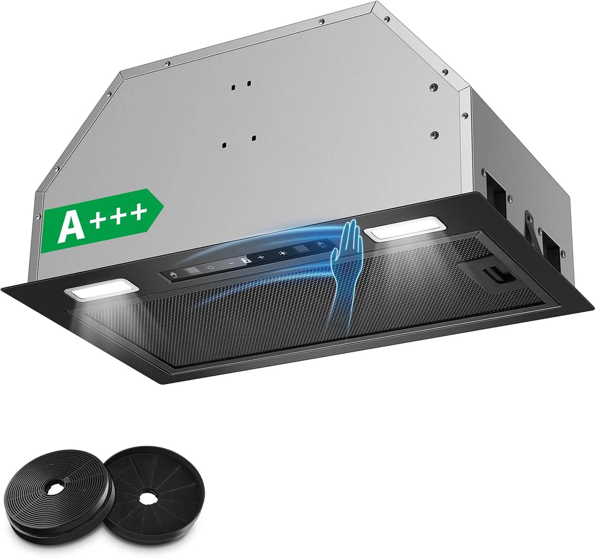 Cappa aspirante, 52cm, 750 m3/h, 64 dB, classe energetica A, cappa da cucina, scarico e ricircolo, illuminazione LED, 3 velocità, da incasso, Boost