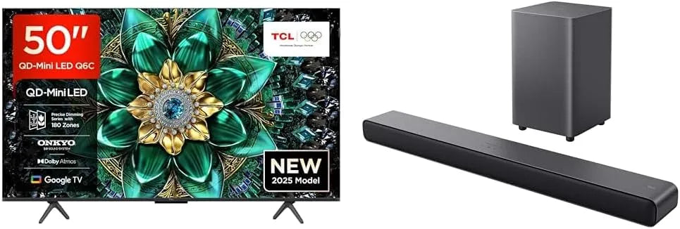 Google 50Q6C 1000nits Smart TV, 50 pollici, 144 Hz, televisore, 4K UHD, HDR, Dolby Vision IQ & Atmos, Motion Clarity Pro 144Hz, TCL 50Q6C 50' QD-Mini