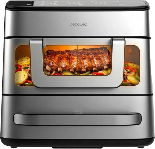 Cecotec 4Pizza+. Forno elettrico per pizza, 12 pollici, 18 L, 2700 W, montaggio a parete, acciaio inox, Pietra, 9L Parete Divisoria, Schermo Color