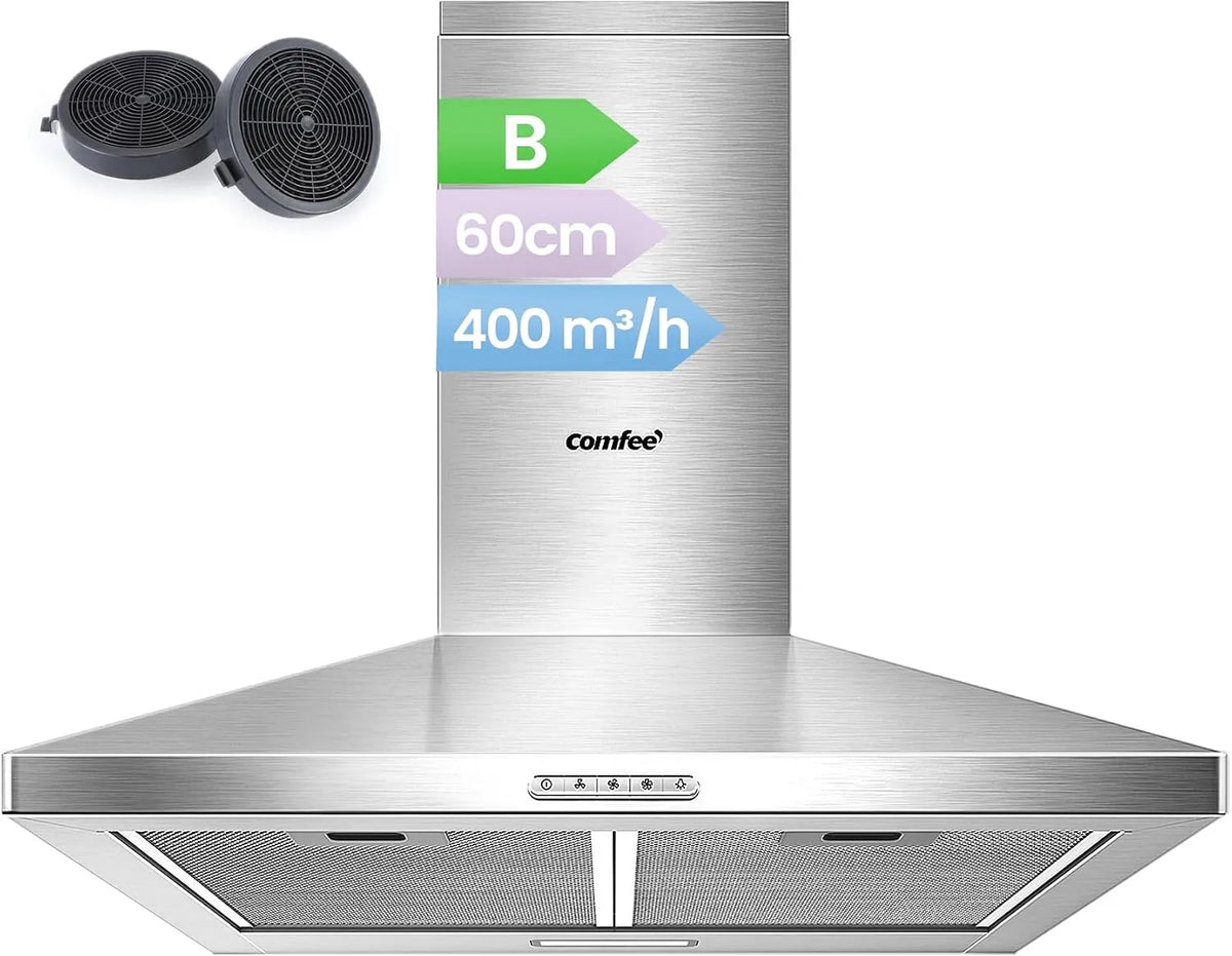 Cappa aspirante, 60cm, 400 m3/h, cappa da cucina, COMFEE, 3 velocità, acciaio inox