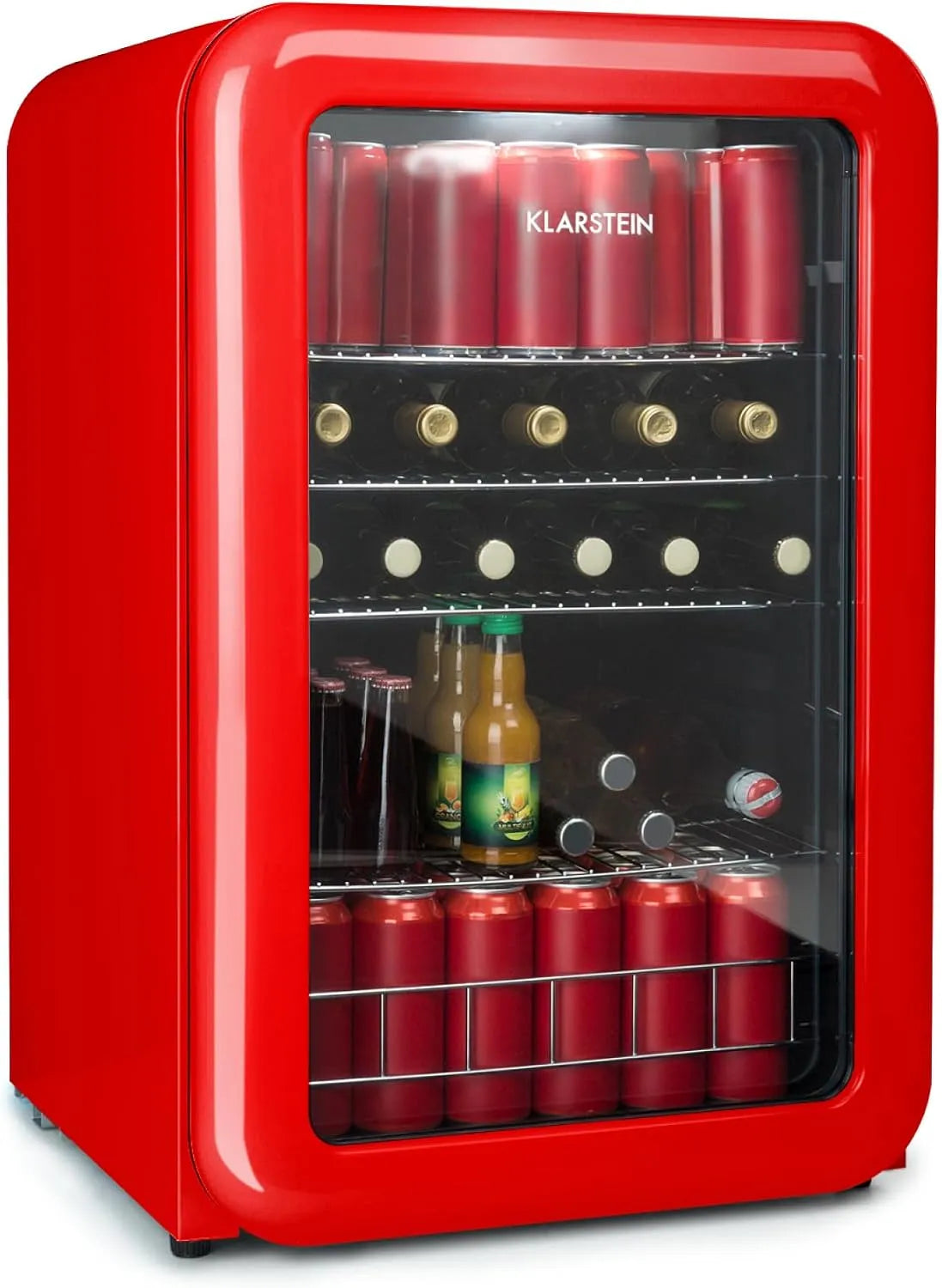 Klarstein Frigorifero, 115 L, 0 a 10 °C, 39 dB, rosso, solo 39 dB, frigorifero retrò, ecologico, porta a doppio vetro, design retrò