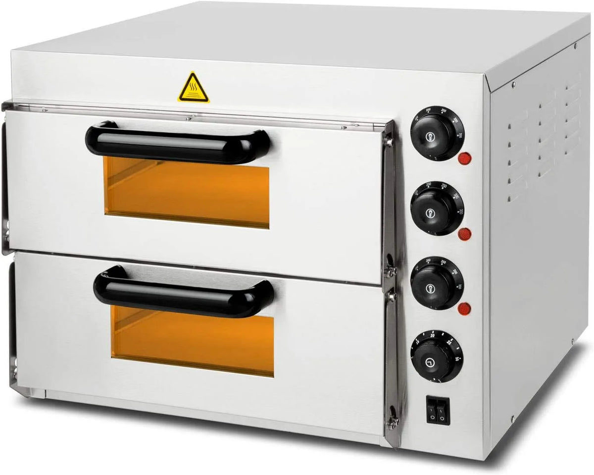 Forno elettrico per pizza, 3000 W, timer, professionale, acciaio inox, pietra refrattaria, fino a 350 °C, VERTES Forno per pizza Gastro a doppia