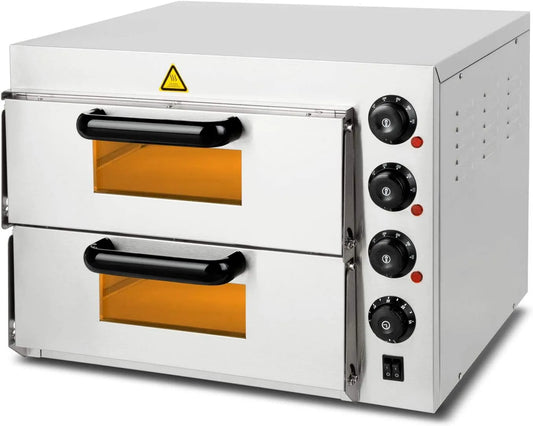 Forno elettrico per pizza, 3000 W, timer, professionale, acciaio inox, pietra refrattaria, fino a 350 °C, VERTES Forno per pizza Gastro a doppia