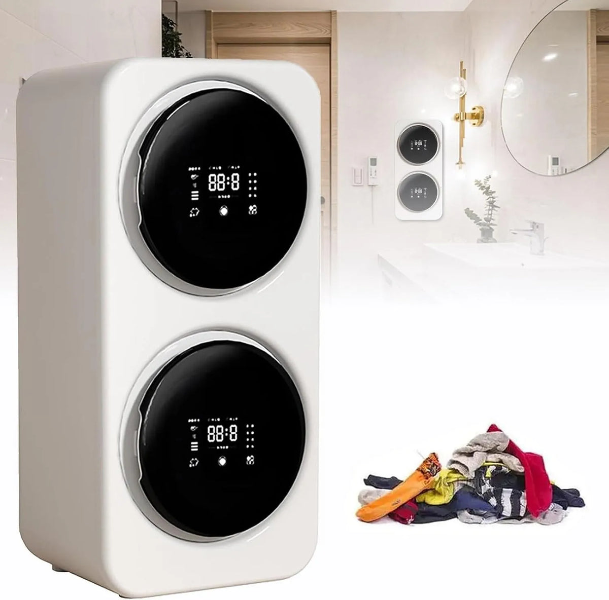 Lavatrice, 5 L, touch, 2 zone di temperatura, asciugatura ad alta temperatura 65 °C, 4 modalità di lavaggio, asciugatura, ideale per appartamenti