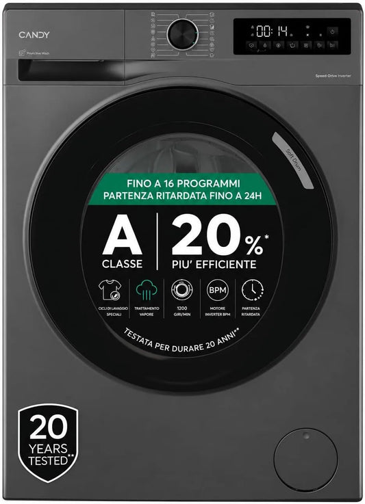 Candy Lavatrice, 10 kg, classe energetica A, 1400 Giri, Classe A-20%, Antracite
