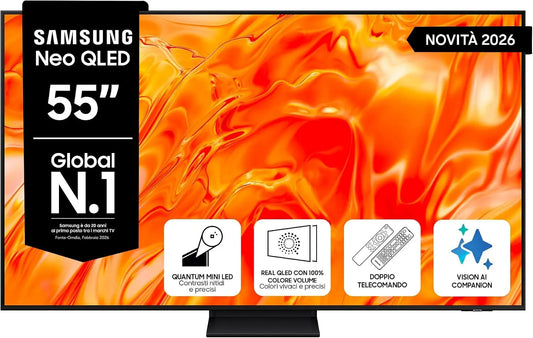 Samsung QE55QN72HAUXZT NQ4 Smart TV, 55 pollici, 50 Hz, televisore, 4K UHD, QLED, HDR, Quantum Mini LED, HDR 10+, Motion Xcelerator 50Hz, 2026