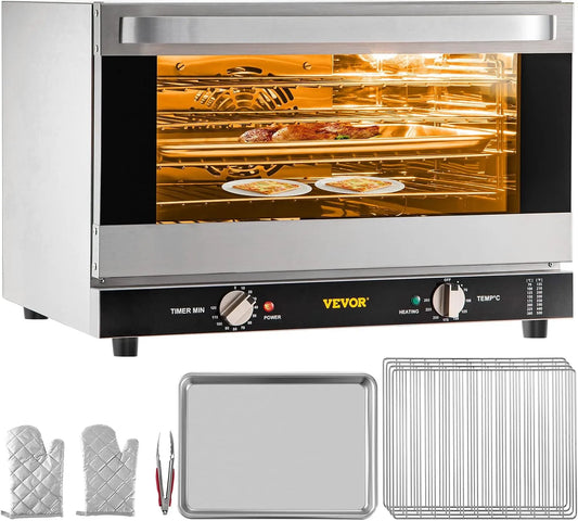 VEVOR Forno elettrico, 47 L, 1600 W, compatto, pasticceria, ristoranti, VEVOR Fornetto Elettrico a Convezione 1600W da Tavolo Cucina Griglie Incluse