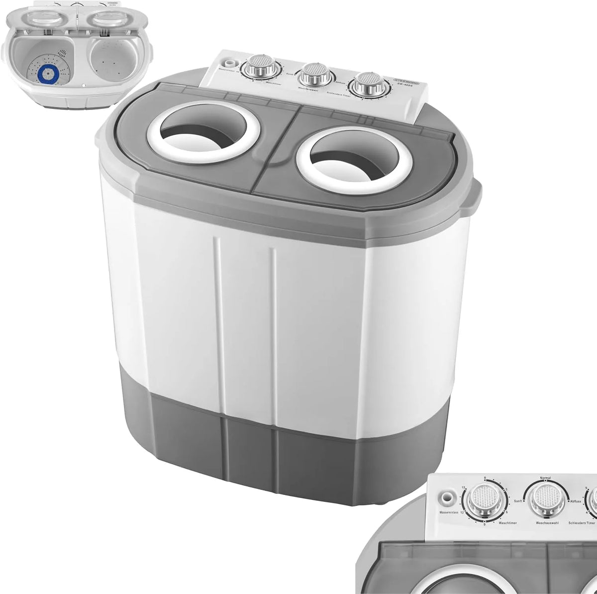 Lavatrice, 3 kg, borsa centrifuga fino a 1 kg, toploader a 2 scomparti, ideale per campeggio, viaggi e piccole famiglie