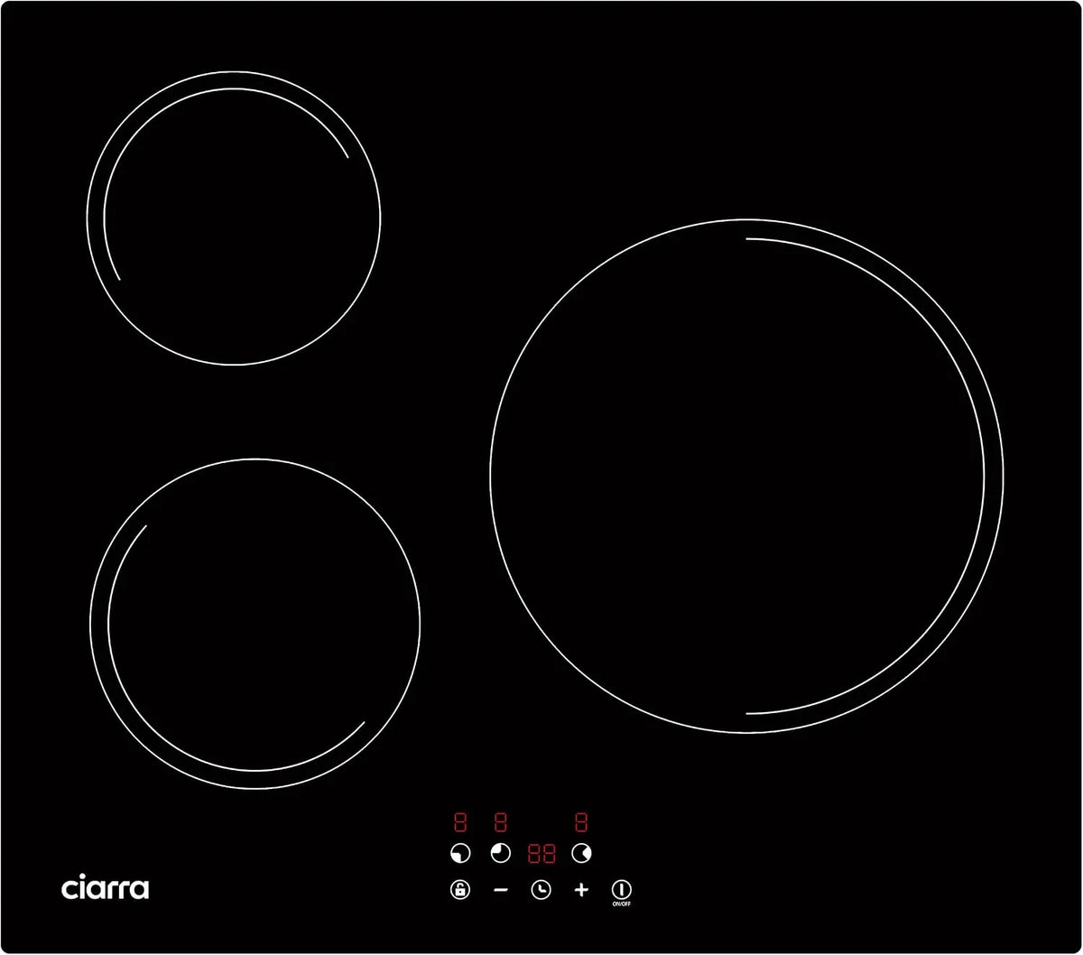CIARRA Piano cottura a induzione, 60 cm, 3 fuochi, 5600 W, piastra a induzione, da incasso, 5600W