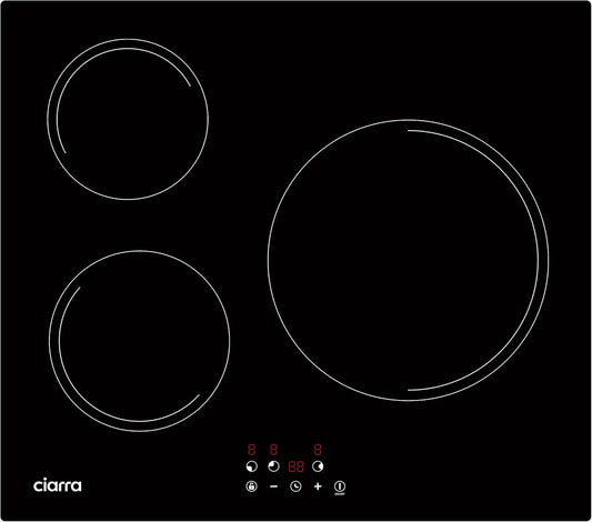 CIARRA Piano cottura a induzione, 60 cm, 3 fuochi, 5600 W, piastra a induzione, da incasso, 5600W