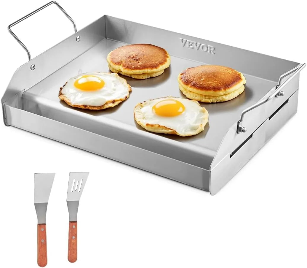 VEVOR Piastra Rettangolare Universale da 425x270 mm, Piastra in Acciaio Inox, Piastra a Gas, Pentole da Fornello Portatili per Famiglie con Manico