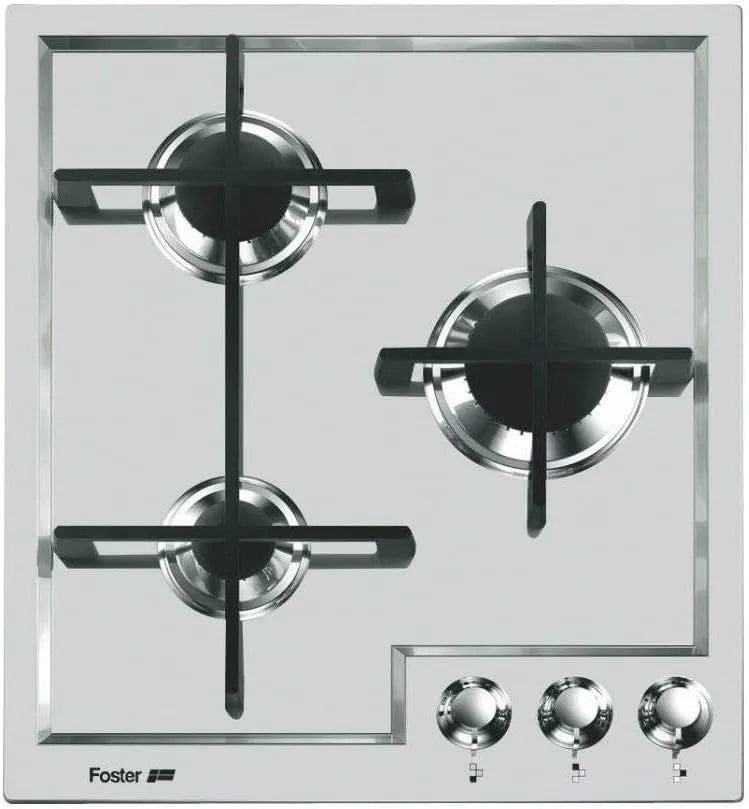 Piano cottura a gas, 1100/1750 W, da incasso, ghisa, acciaio inox, fornello a gas, Acciaio inossidabile