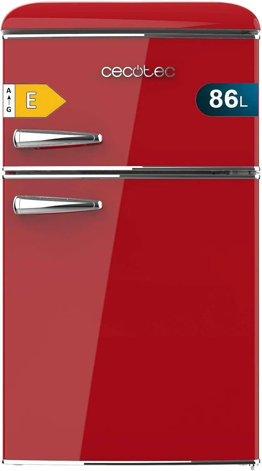 Cecotec Bolero Coolmarket 2D Frigorifero, 86 L, classe energetica E, rosso, Led Interno e Maniglia Cromata, Cecotec Mini Frigorifero Retro Bolero