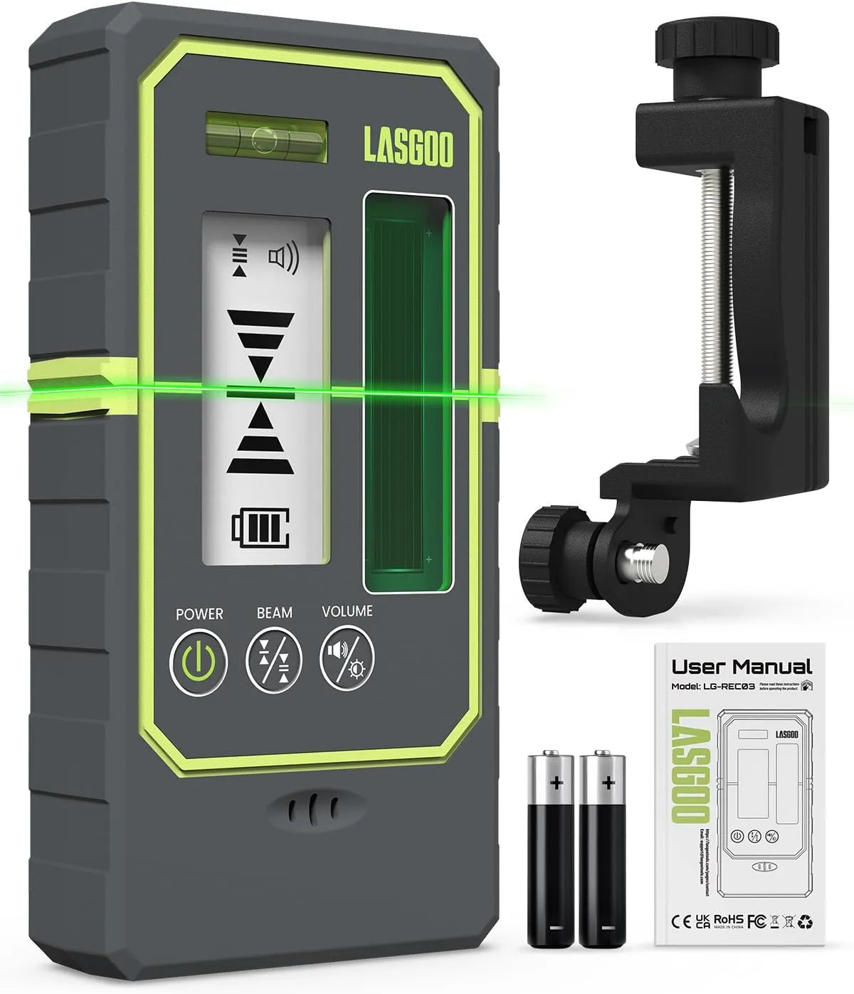 LG Altoparlante, display LCD, LasGoo Rilevatore Laser -REC03 per livello laser, portata 50 m, ricevitore per laser a impulso, altoparlante regolabile