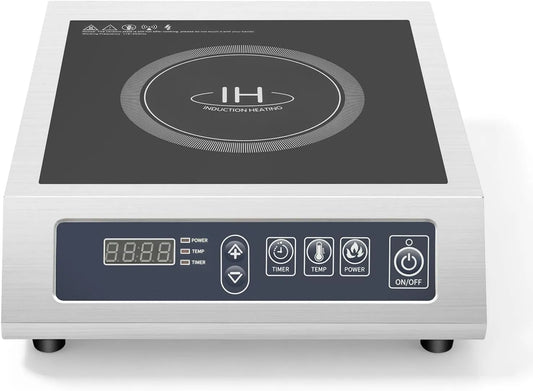 Piano cottura elettrico, 3500 W, professionale, acciaio inox, piastra elettrica, 10 livelli e regolazione del tempo di riscaldamento 24 ore