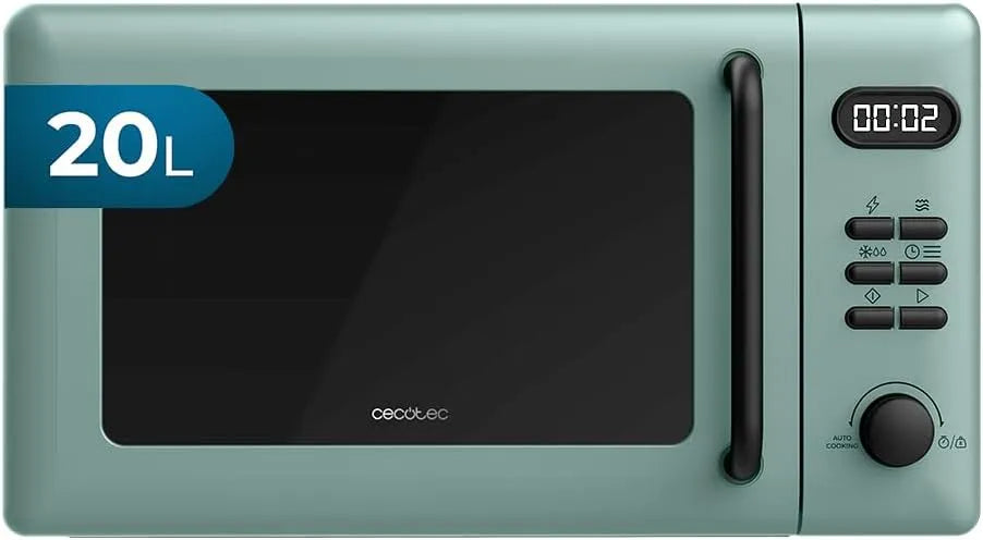 Cecotec Forno a microonde, 20 L, 700/800 W, grill, timer, scongelamento, verde, 700 W In 6 Livelli E Griglia Da 800 W, Segnale Fine Cottura, Design