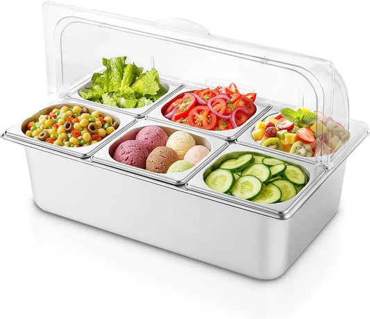 Vetrina refrigerata, acciaio inox, in acciaio inossidabile, 6 vaschette, contenitore da banco per alimenti ideale per ristoranti, hotel, cucine e