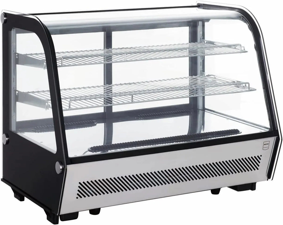 Vetrina refrigerata GCV1130, 130 L, acciaio inox, nero, illuminazione a LED, vetro, plastica, 2 ripiani regolabili, argento