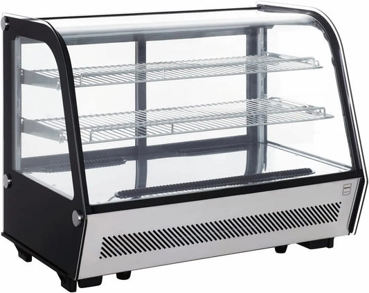 Vetrina refrigerata GCV1130, 130 L, acciaio inox, nero, illuminazione a LED, vetro, plastica, 2 ripiani regolabili, argento