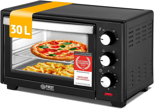 Forno elettrico, 30 L, 1600 W, timer, compatto, 3 altezze di inserimento, TZS First Austria, teglia e griglia - Per cucine piccole e campeggio