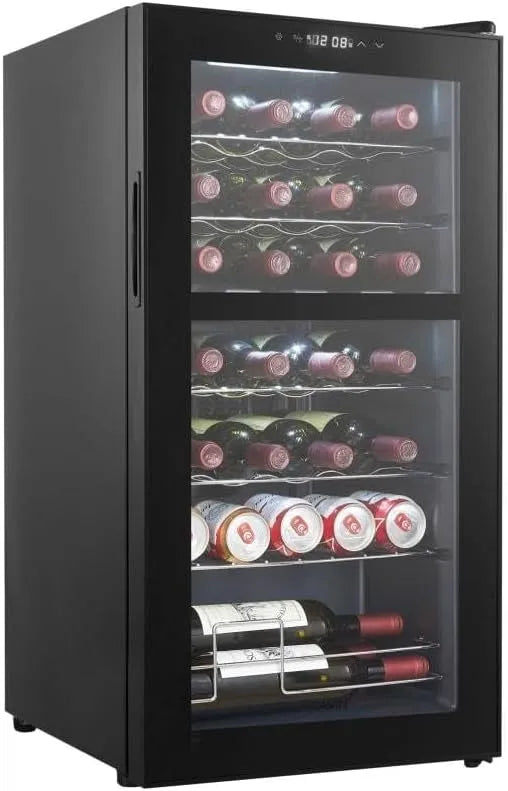 Cantinetta vino, 28 bottiglie, 2 zone di temperatura, illuminazione LED, libera installazione, nero, Northern Collection 28 Black