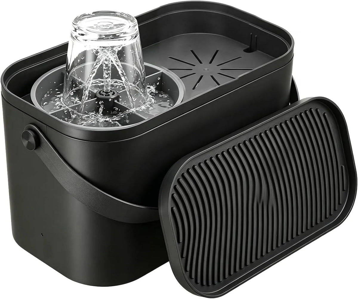 Dell 6 l + 3, Lavabicchieri elettrico da tavolo con serbatoio 'acqua da 2, 5 l, vassoio e maniglia, batteria da 1500 mAh, getti ad alta pressione a