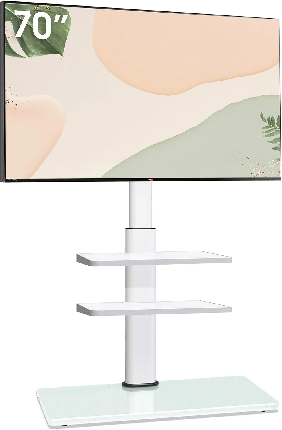 Smart TV, 70 pollici, 400x400mm, televisore, 3 ripiani, supporto TV da terra altezza 1350mm, piatto e curvo, altezza regolabile, orientabile