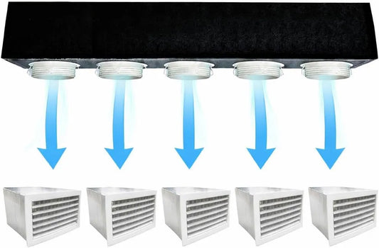 Prodotto Kit Plenum Canalizzato in Poliuretano Espanso a 5 zone Completo di Plenum per Bocchetta e Griglia Bidirezionale in Pvc per Climatizzatori