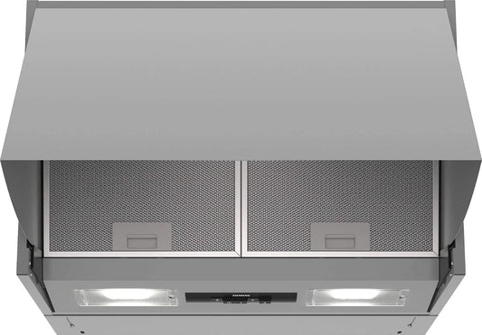 Siemens LE66MAC00 Cappa aspirante, 59, 9 cm, cappa da cucina, argento, filtro antigrasso in metallo, interruttore a pulsante