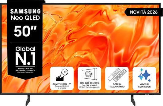 Samsung QE50QN72HAUXZT NQ4 Smart TV, 50 pollici, 50 Hz, televisore, 4K UHD, QLED, HDR, Quantum Mini LED, HDR 10+, Motion Xcelerator 50Hz, 2026
