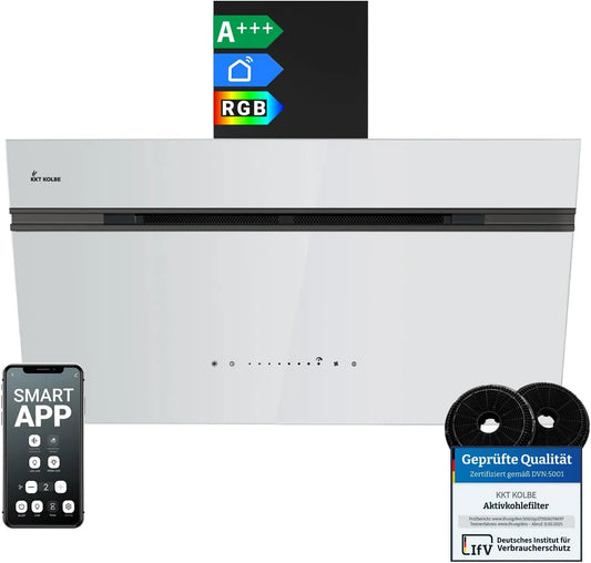 Cappa aspirante AURORA9005SW, 90 cm, cappa da cucina, inclinata, nero, bianco nero