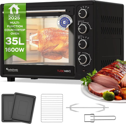 Forno elettrico per pizza, 35 L, 1600 W, campeggio, nero, 1600W, Mini Forno per Pizza e Camping