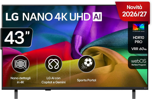 LG NU8E Smart TV, 43 pollici, televisore, 4K UHD, Serie NU8E 2026 Smart TV 4K - 43NU8E0B3LA