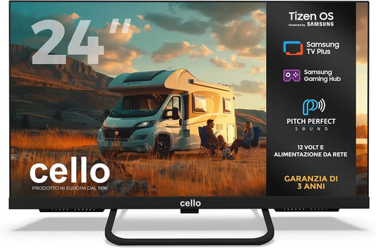 Samsung CTRAV-24TZ Smart TV, 24 pollici, 12 V, televisore, Tizen OS, Bluetooth, Cello CTRAV-24TZ Smart TV LED 24' 12V per camper e campeggio