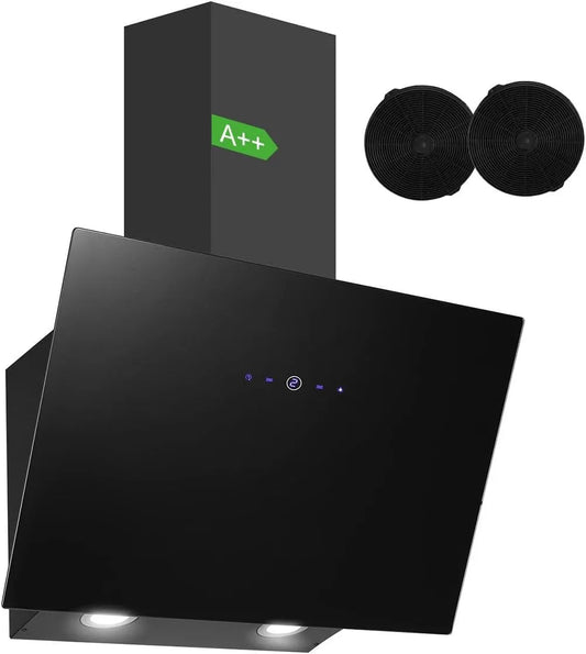 Cappa aspirante, 60 cm, 550 m3/h, classe energetica A, cappa da cucina, touch, nero, LED, con Filtro Carbone, Funzione di Spegnimento Ritardo